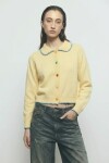 Cardigan con detalle de pespuntes crudo