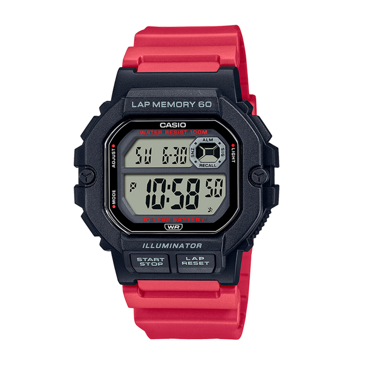 Reloj CASIO WS1400H-4AVDF Resina Rojo Esfera 44mm 