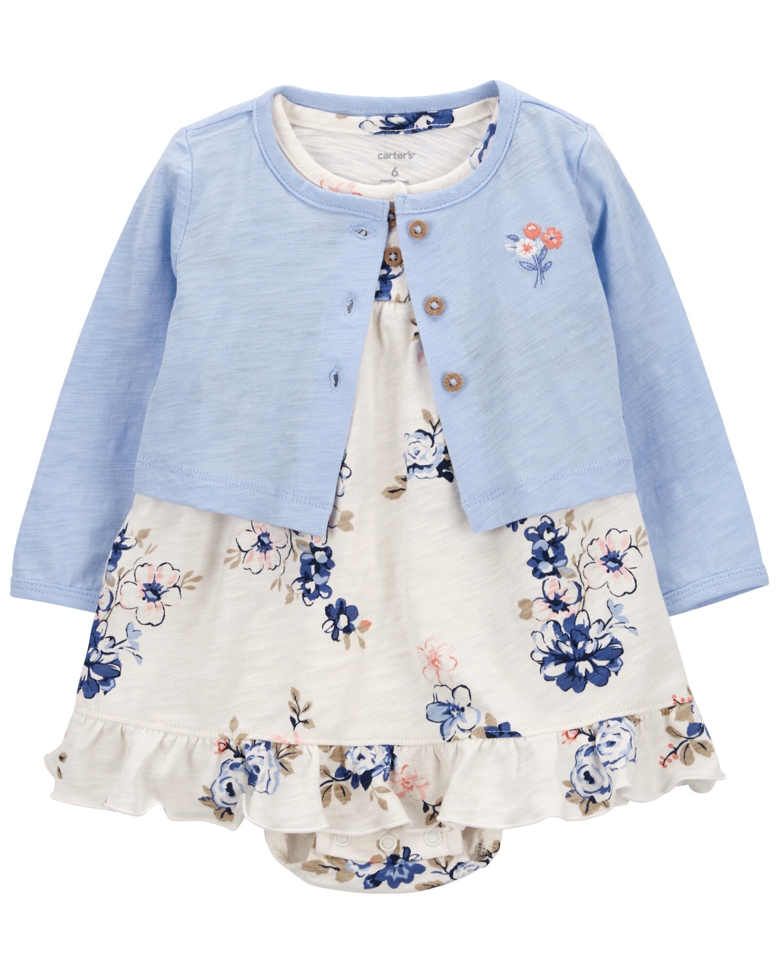 Set dos piezas de algodón, vestido y saco diseño floral Sin color