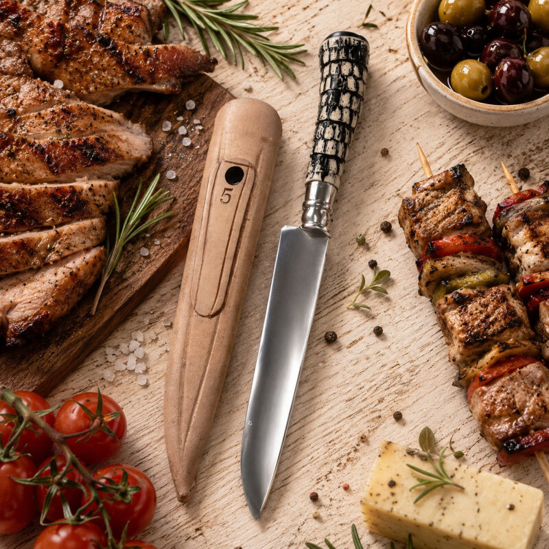 Cuchillo Artesanal Acero de Carbono Mango Simil Tatú y Vaina de Cuero N°5 Cuchillo Artesanal Acero de Carbono Mango Simil Tatú y Vaina de Cuero N°5