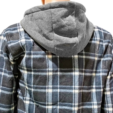 Campera Camisa Leñadora Cangurito Capucha Botones Azul