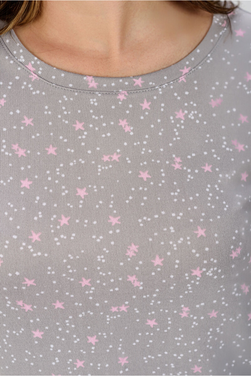 PIYAMA ESTAMPADO GRIS CON ROSA