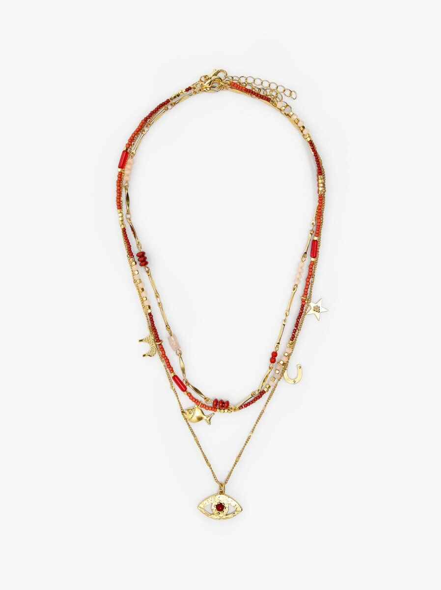 Set De Collares Con Cuentas De Piedra Y Resina - multicolor 