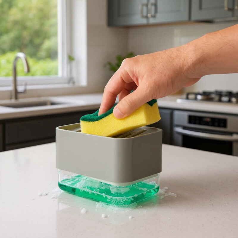 Dispensador Detergente, Jabón Líquido. Para Esponja Gris