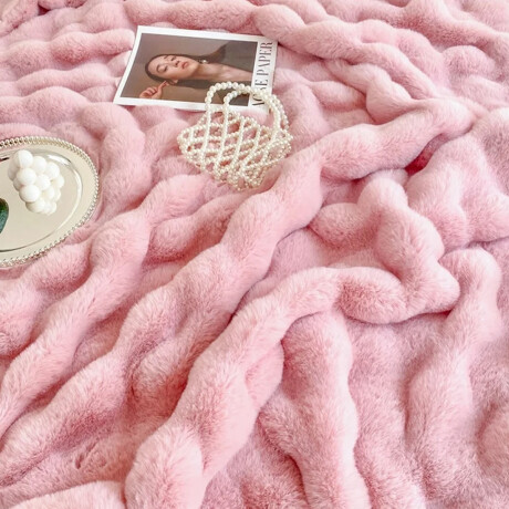 Frazada Manta 2 Plazas Afelpada Pelos Forro Polar Cama Sofá Rosa