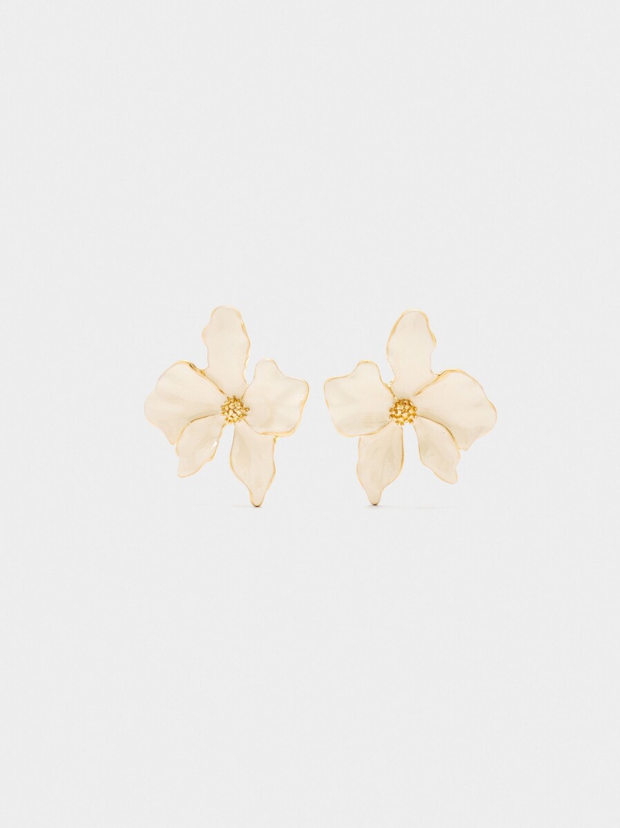 Pendientes Flor Con Esmalte - beige 