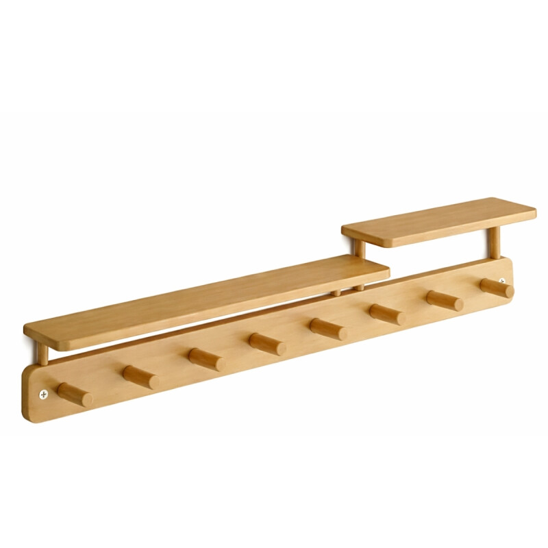 Perchero De Pared 8 Ganchos Colgante Con Repisas De Madera MARRON CLARO