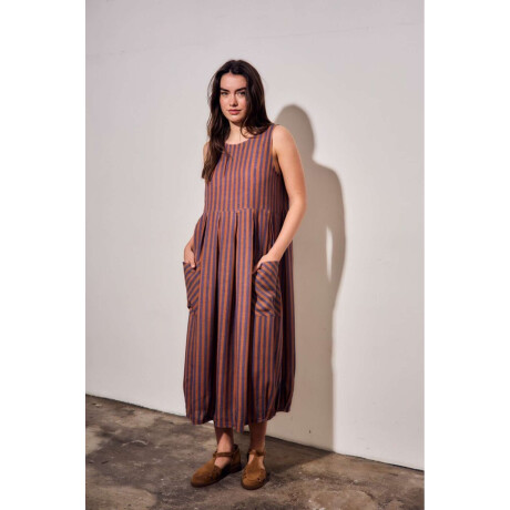 Vestido Rayado Con Lino Multi