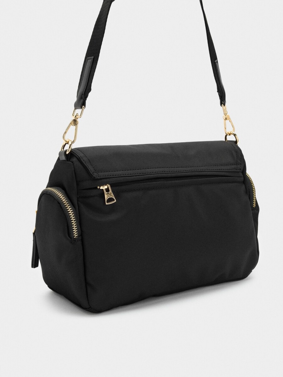 Bolso Bandolera De Nylon Con Solapa negro