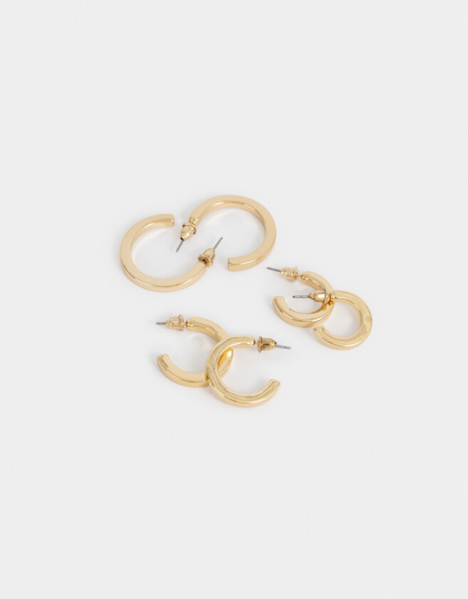 Aros Argollas Set Bañada en Oro Set De Argollas Bañadas En Oro - Dorado