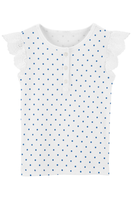 Blusa de algodón manga corta con volados en broderie, botones y diseño a lunares 0