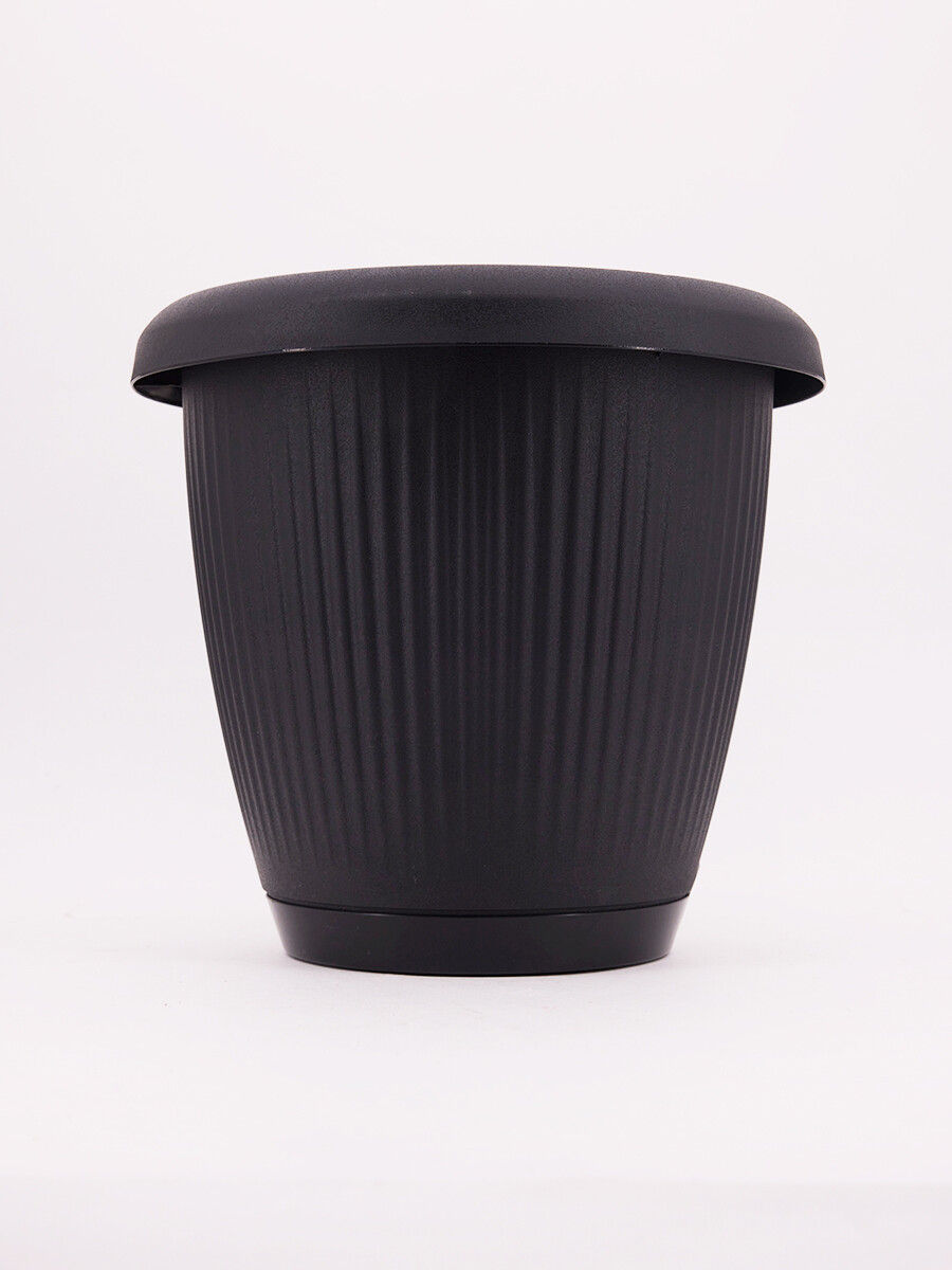 MACETA CON PLATO - NEGRO 