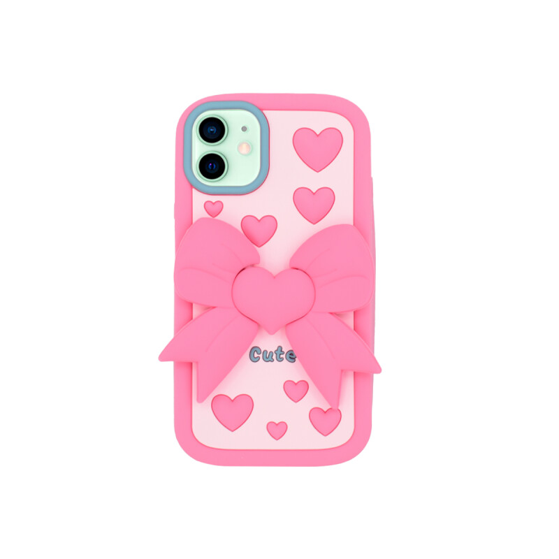 Protector para iPhone 12/12 Pro diseño moña 3D color rosa Protector Para Iphone 12/12 Pro Diseño Moña 3d Color Rosa
