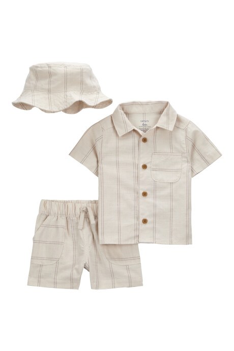 Set tres piezas de algodón, short, camisa y gorro, diseño a rayas Sin color