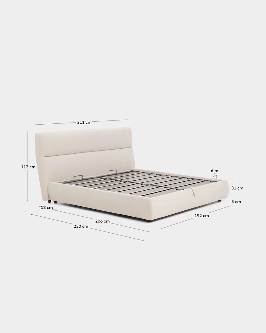 Cama desenfundable con canapé abatible Dafra de chenilla beige para colchón de 180 x 200 cm FSC 100% Cama desenfundable con canapé abatible Dafra de chenilla beige para colchón de 180 x 200 cm FSC 100%