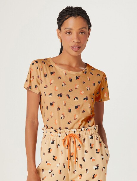 CAMISETA FEMENINA MANGA CORTA ESTAMPADA BEIGE