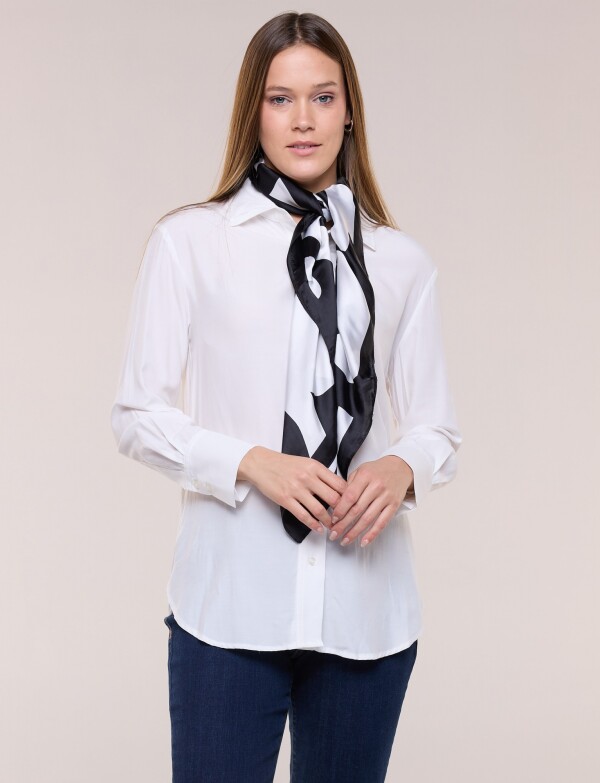 Pashmina Saten Flores NEGRO/BLANCO
