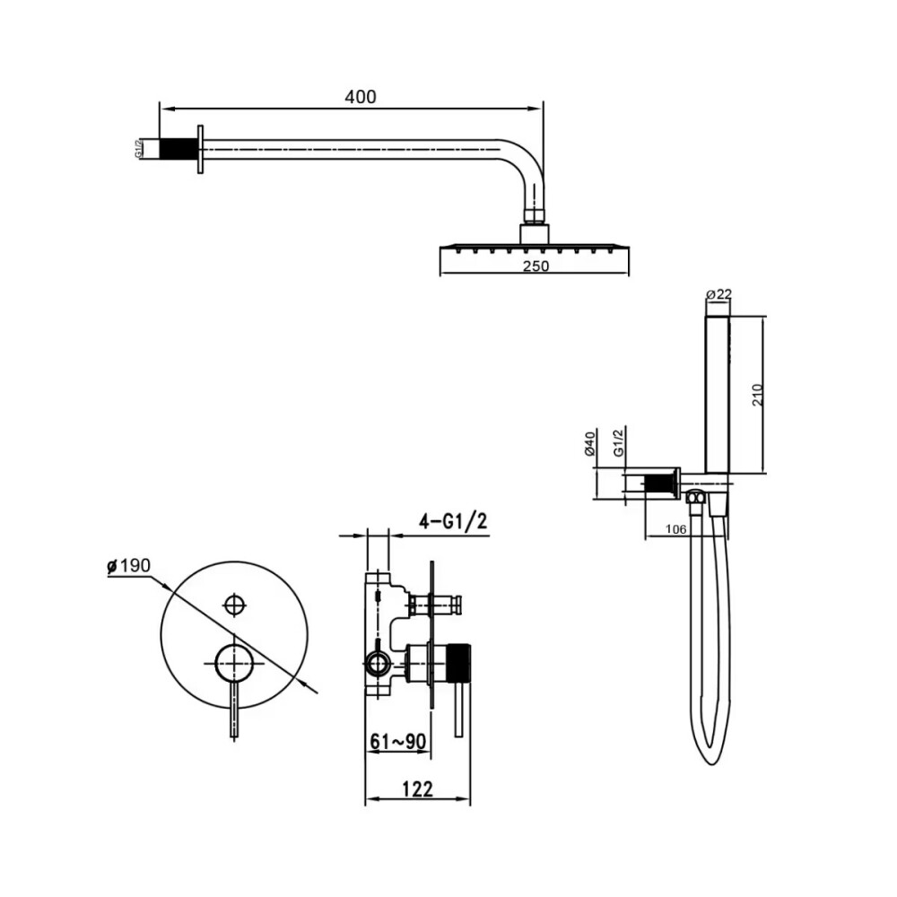Grifería de ducha Monocomando de embutir volante labrado cromo Grifería De Ducha Monocomando De Embutir Volante Labrado Cromo