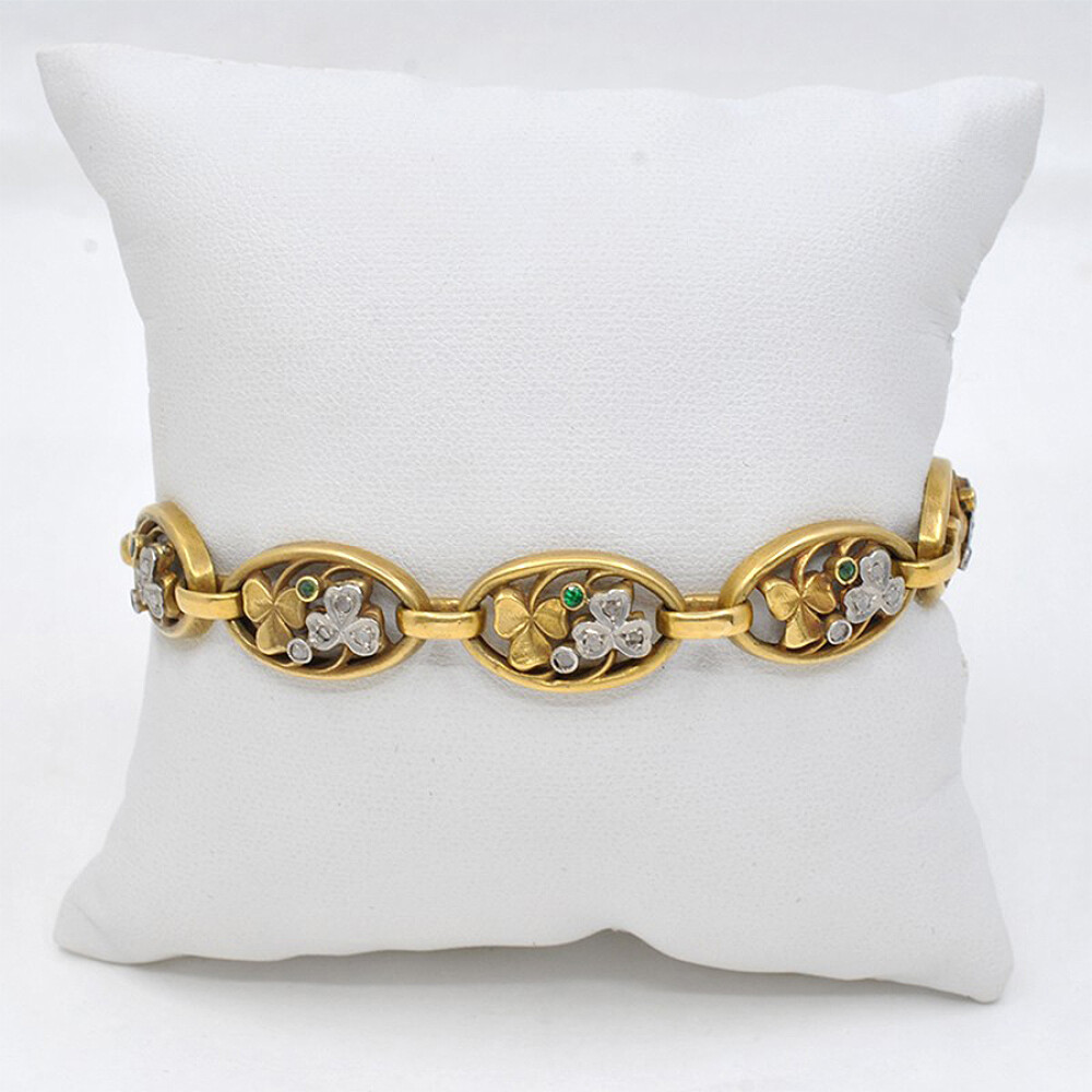 Pulsera Oro 18K Con Diamantes Y Esmeraldas Pulsera Oro 18K Con Diamantes Y Esmeraldas