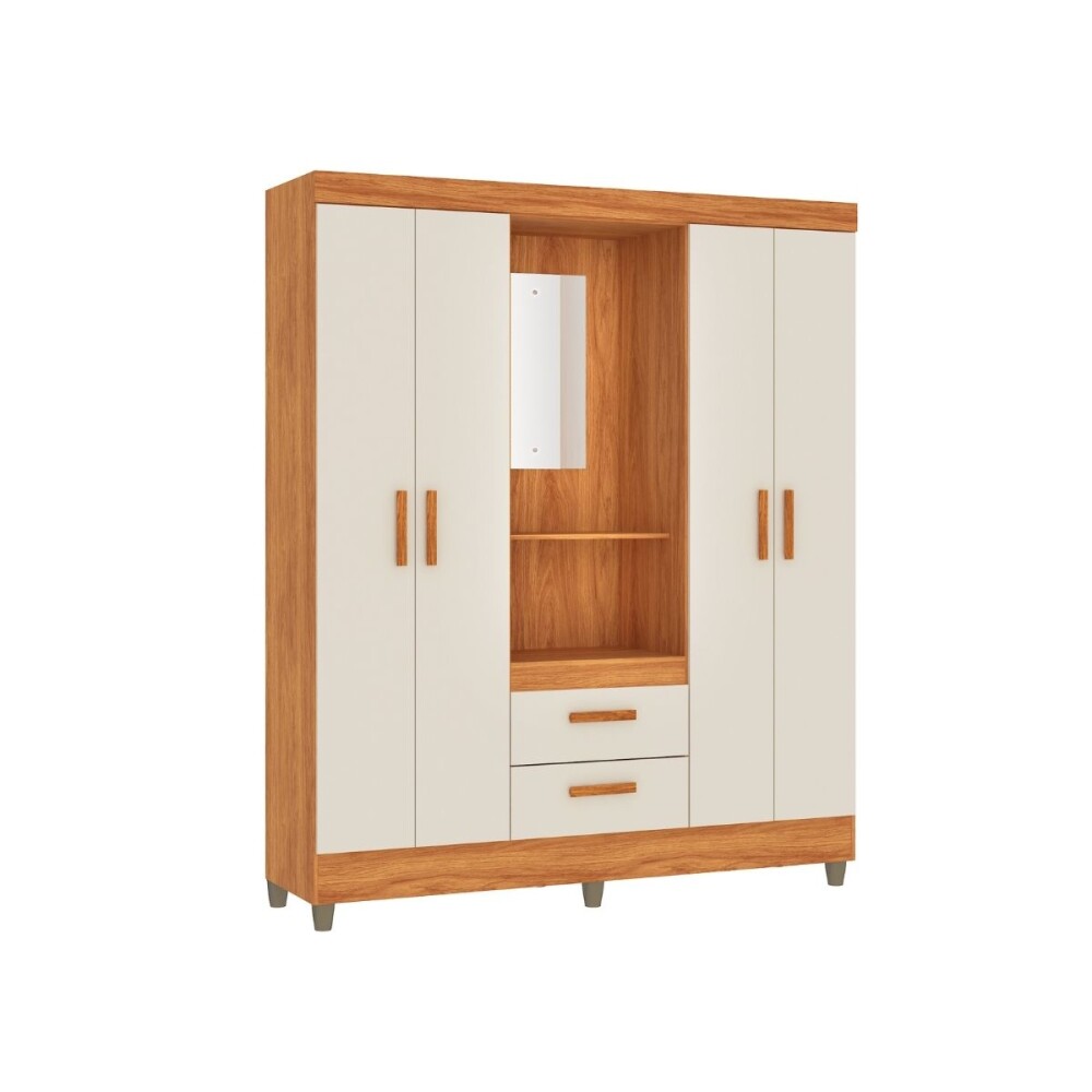 ROPERO - 4 PUERTAS 2 CAJONES CON ESPEJO BLANCO OFF WHITE