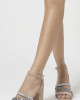 Sandalia Taco Ancho Beige Con Brillos U