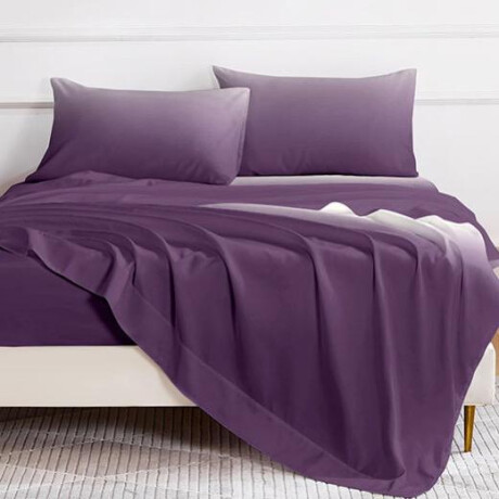 Juego de Sábanas Cotton Flor 1 y ½ Plaza Sommier – 100% Algodón VIOLETA OSCURO