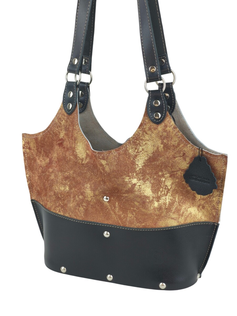 Matera dama cuero en madera dividida - Durazno con dorado 