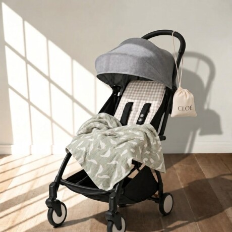 Set Carrito y Paseo - Muselina Chica Vichy Beige + Hyde Park
