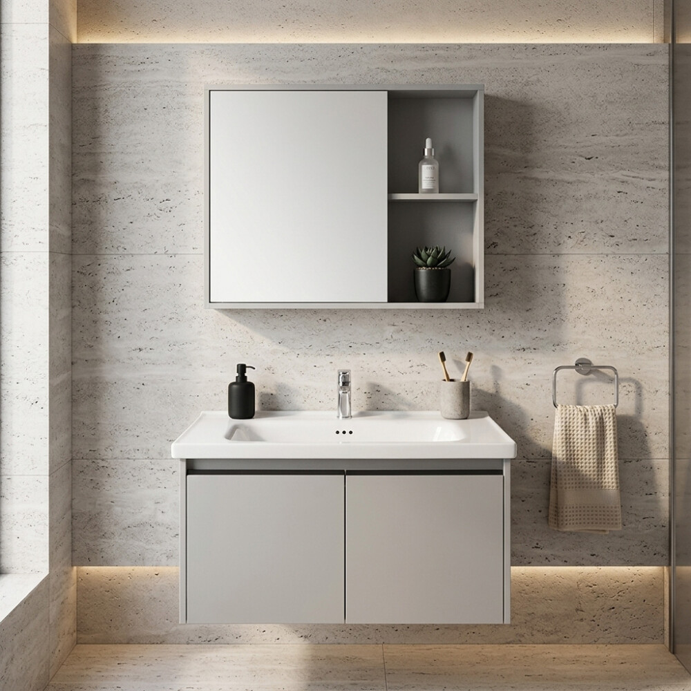 CONJUNTO DE BAÑO HABITARE MODELO 308-80 / MUEBLE+ BACHA + ESPEJO Conjunto De Baño Habitare Modelo 308-80 / Mueble+ Bacha + Espejo