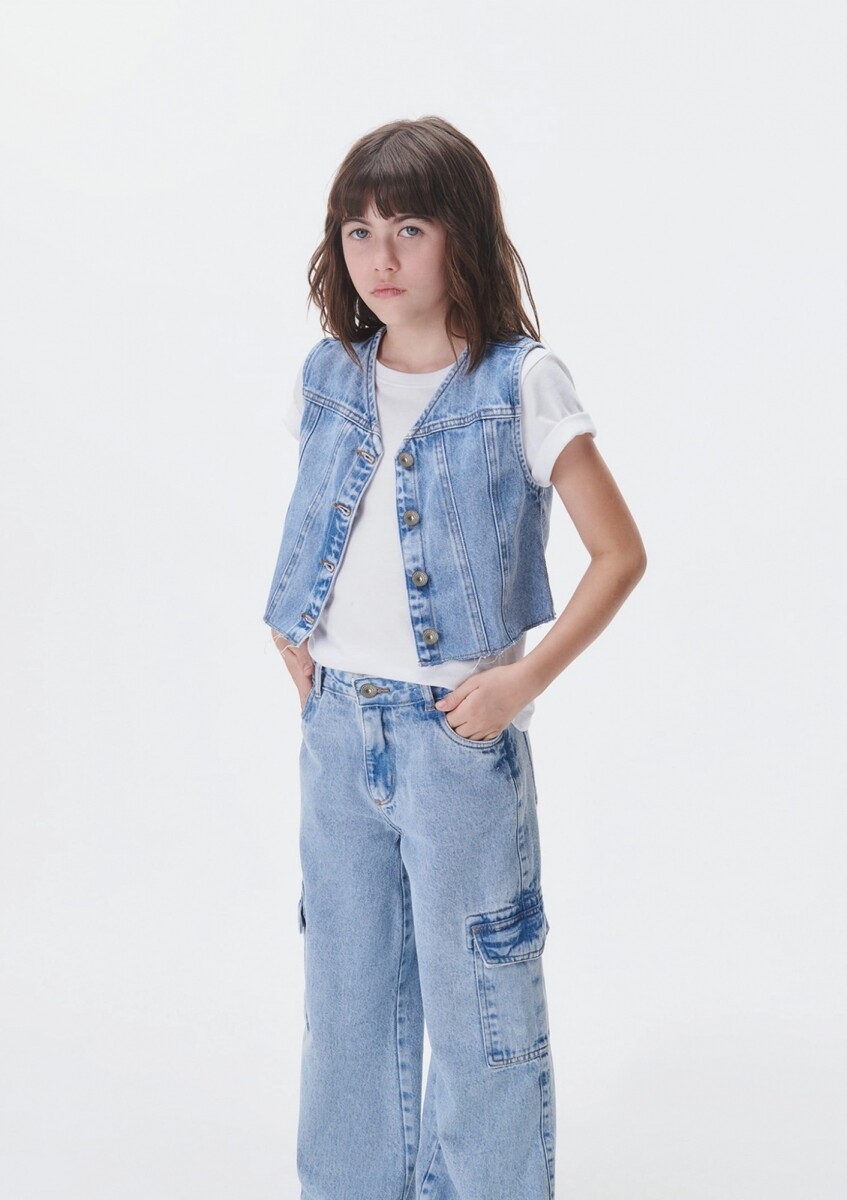 CHALECO DE JEANS INFANTIL - AZUL 