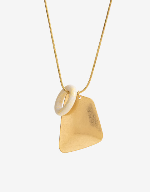 Collares Largos Piedra Collar Largo Metal Y Piedra - Dorado Oro Cepillado Mate