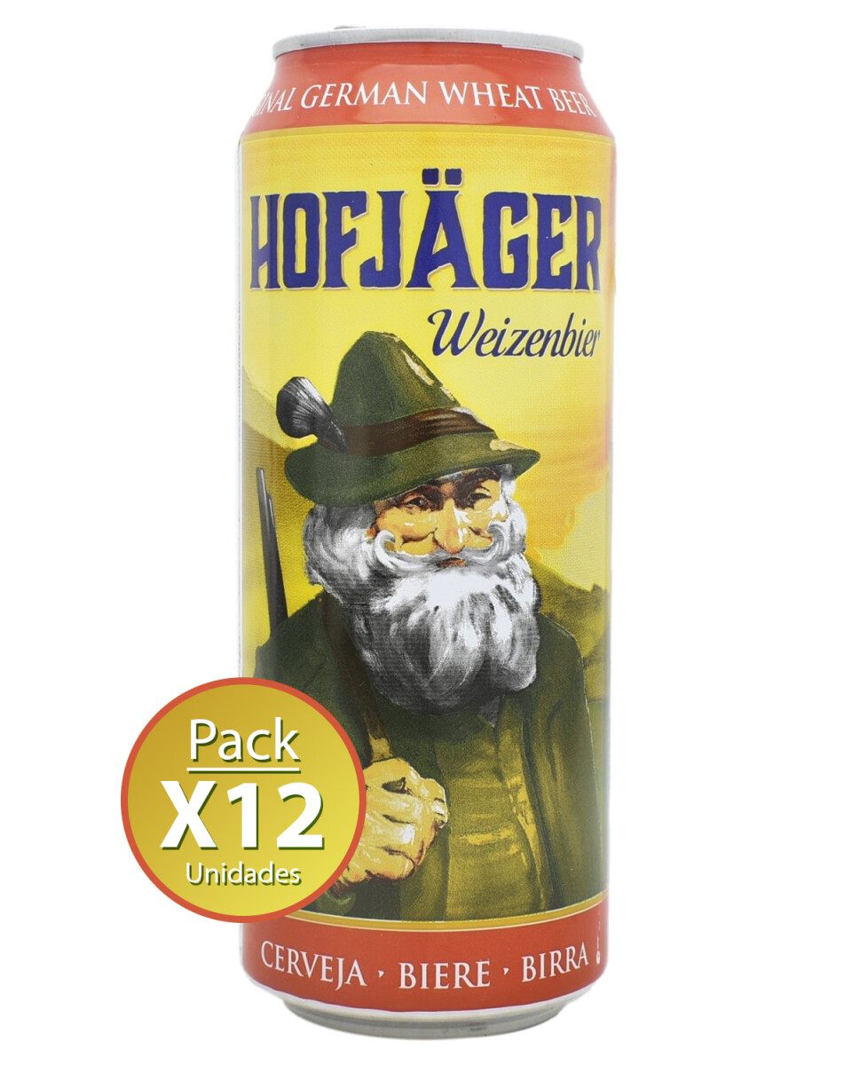 Pack de 12 latas de cerveza de trigo Hofjager de 500cc 
