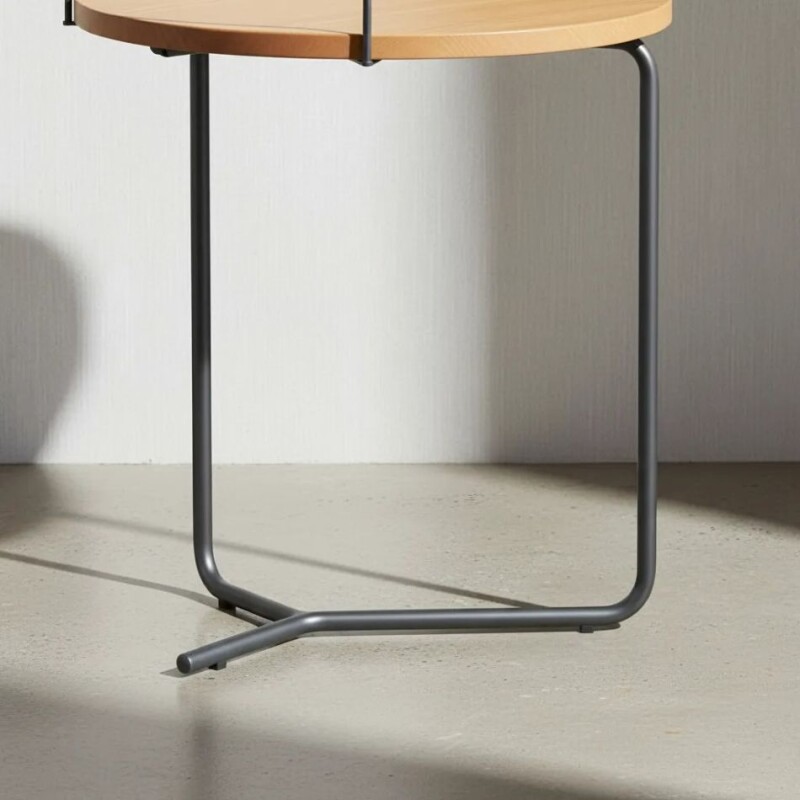 MESA DE APOYO REDONDA DE MADERA CLARA - PIE EN METAL COLOR GRAFITO MESA DE APOYO REDONDA DE MADERA CLARA - PIE EN METAL COLOR GRAFITO