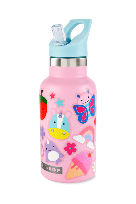Botella de acero inoxidable con sorbito y stickers, rosada Botella de acero inoxidable con sorbito y stickers, rosada