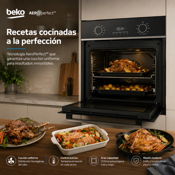 Horno De Empotrar Beko 72l Grill Convector Bbis13300xmse HORNO DE EMPOTRAR BEKO 72L BBIS13300XMSE