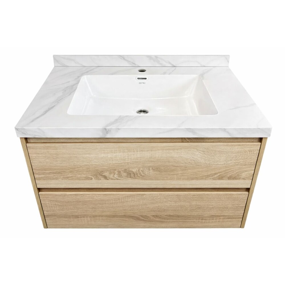 Mueble de baño suspendido Vip Oak 80cm mesada calacata con Bacha de Loza Mueble De Baño Suspendido Vip Oak 80cm Mesada Calacata Con Bacha De Loza