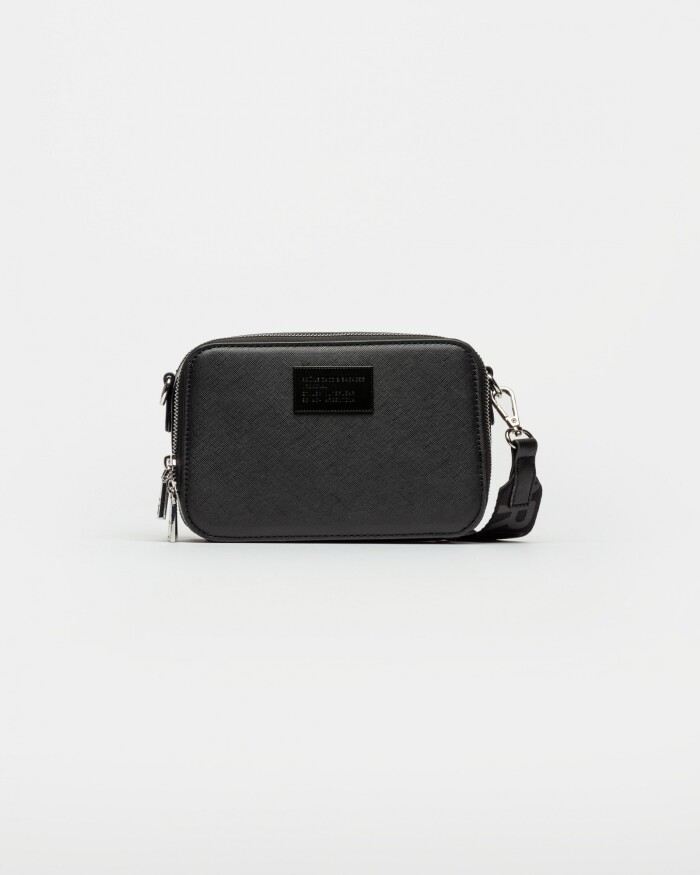 Bandolera New Penny en Efecto Cuero Zaffiano Negro