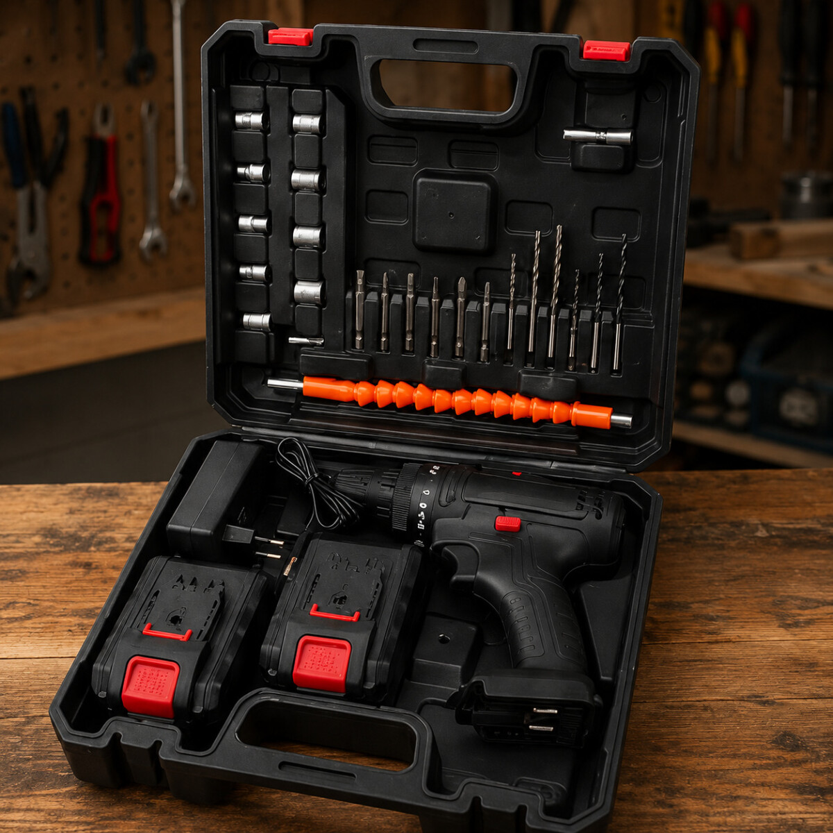 Taladro Percutor Atornillador + 2 Baterías 48V Inalambrico - Negro 