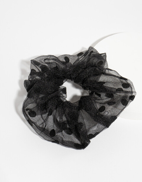 Skunzies Texturada Scrunchie Con Lunares - Negro