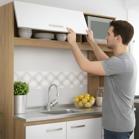 Kit de cocina compacta 4 puertas 1 cajón Patas Ajustables 141 x 50 x 185 cm - Carvale / Blanco Kit de cocina compacta 4 puertas 1 cajón Patas Ajustables 141 x 50 x 185 cm - Carvale / Blanco