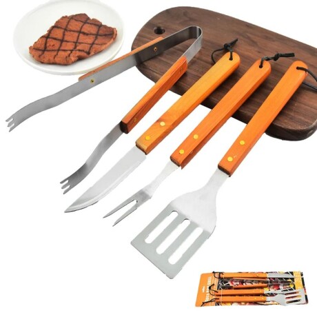 Juego De Cubiertos Para Parrilla Acero Inoxidable C/Mango Madera Juego De Cubiertos Para Parrilla Acero Inoxidable C/Mango Madera