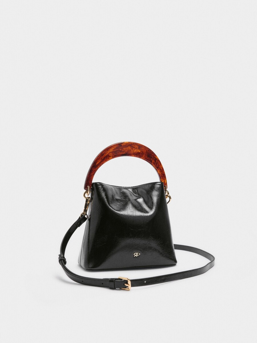 Bolso De Mano Con Asa Efecto Carey negro