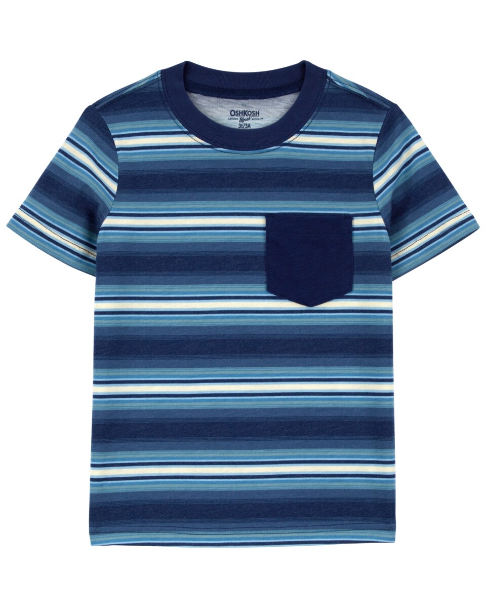 Remera de algodón, manga corta diseño a rayas. Talles 2-5T 