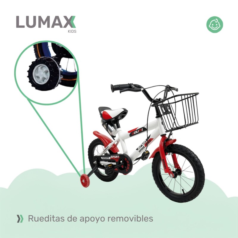 Bicicleta Rodado 12 Con Canasto Y Caramañola Niño Niña Rojo