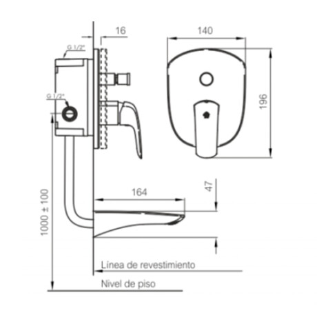 GRIFERIA DE DUCHA DE EMPOTRAR LINEA EPUYEN FV. MONOCOMANDO NEGRO MATE COMPLEMENTAR CON FV-BASE-UNIVERSAL 000