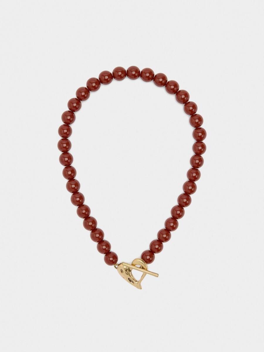 Collar Corto Con Cuentas Efecto Piedra marron