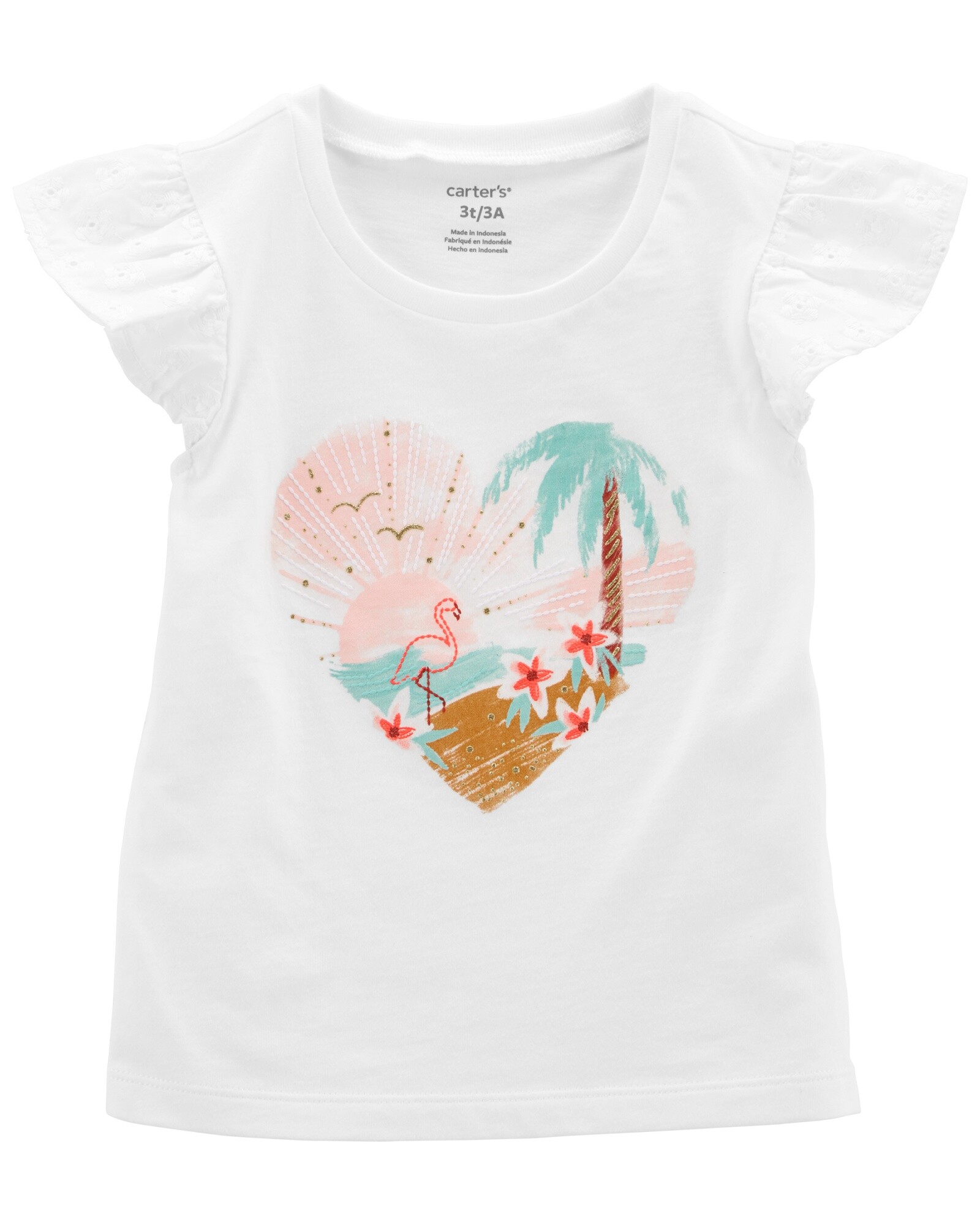 Remera de algodón, mangas con volados y ojales. Talles 2-5T Sin color