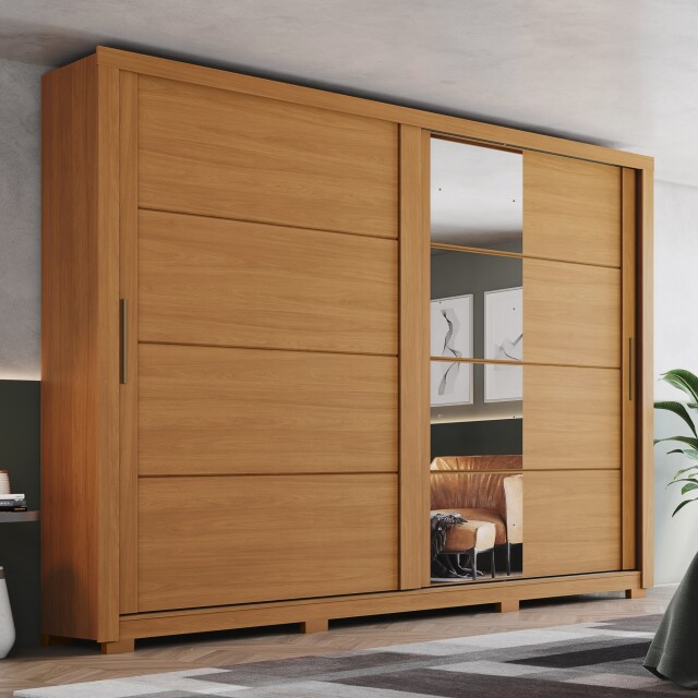 ROPERO PALACE 2 PUERTAS 4 CAJONES INTERNOS ESPEJO GUARDARROPA CLOSET ARMARIO COLOR MADERA