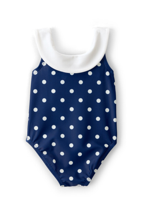 Malla de baño 1 pieza con protección UPF 50+, azul marino, diseño lunares. Talles 3-24M Sin color