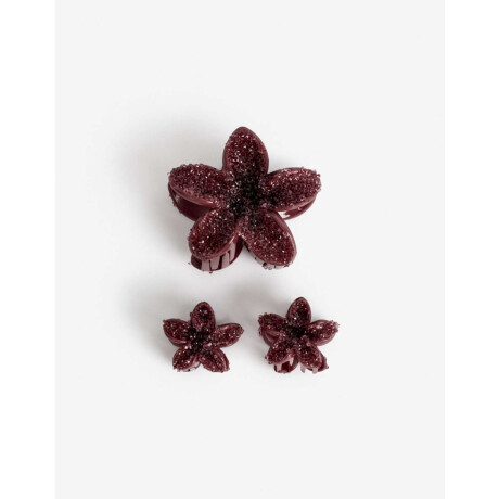 Set De Broches Flor Hawaiana Rojo Burdeaux